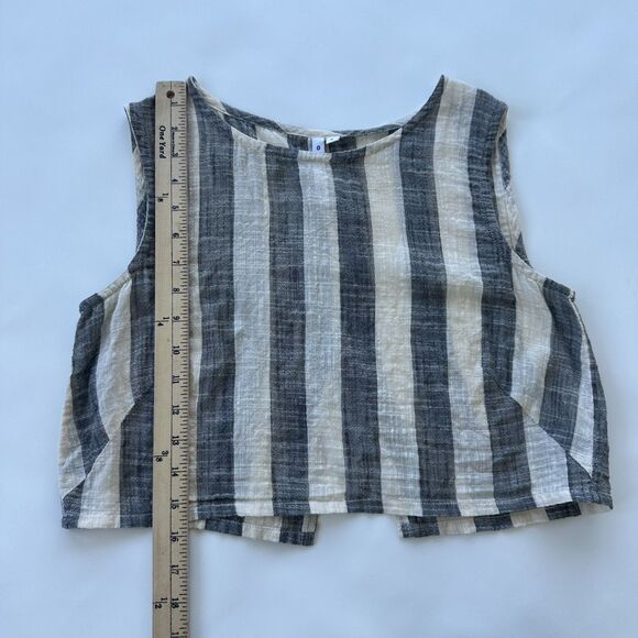 Osei Duro Womens Crop Linen Like Tank Split Back Wide Stripes Small Garmentory - Picture 4 of 5